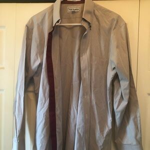 Paul Fredrick Brown Check Dress Shirt with Burgundy Trim